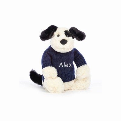 Jellycat Bashful Black & Cream Puppy with Navy Jumper USA | 21736QVHU